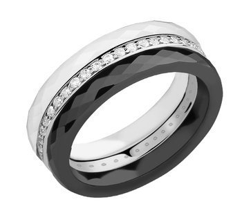 Ceramic white, black rings and silver (925) ring with white zirconia