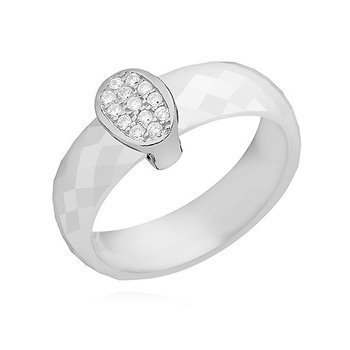 Ceramic white ring, with silver (925) oval element with zirconia