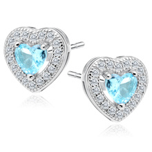 Silver (925) Earrings aquamarine colored zirconia - hearts