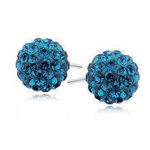 Silver (925) Earrings disco ball 10mm blue zircon