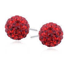 Silver (925) Earrings disco ball 10mm red