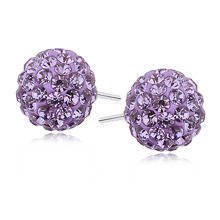 Silver (925) Earrings disco ball 10mm violet