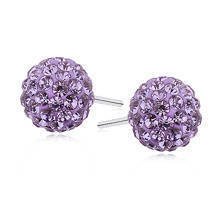 Silver (925) Earrings disco ball 8mm violet