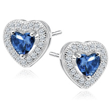 Silver (925) Earrings sapphire colored zirconia - hearts