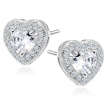 Silver (925) Earrings white zirconia - hearts