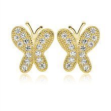 Silver (925) Earrings white zirconia- microsetting butterflies gold-plated
