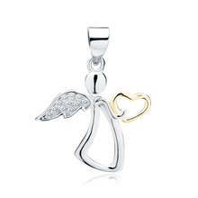 Silver (925) angel pendant with zirconia and gold-plated heart