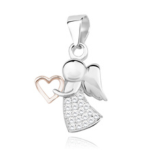 Silver (925) angel pendant with zirconia and rose gold-plated heart