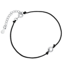 Silver (925) bracelet with black cord and white zirconia