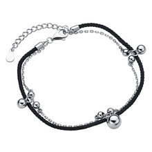 Silver (925) bracelet with black cord - balls