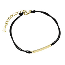 Silver (925) bracelet with fine gold-plated plate and black cord