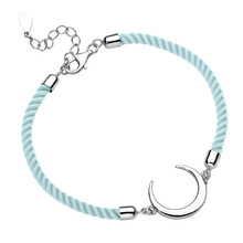 Silver (925) bracelet with light blue cord - crescent