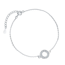 Silver (925) bracelet with round pendant and zirconia