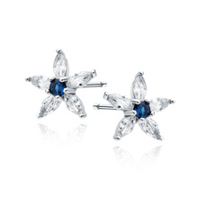 Silver (925) earings - flower with sapphire zirconia