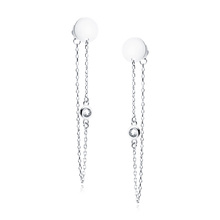 Silver (925) earrings circle with white zirconia on chain