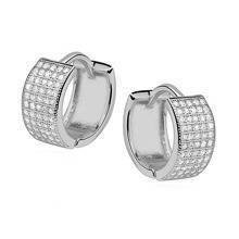 Silver (925) earrings hoop with five rows of zirconia