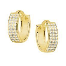 Silver (925) earrings hoop with three rows of zirconia, gold-plated