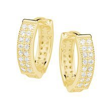Silver (925) earrings hoop with two rows of zirconia, gold-plated