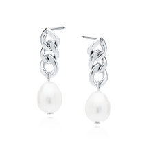 Silver (925) earrings - pearl on chain