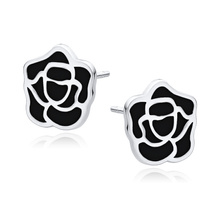 Silver (925) earrings - rose with black enamel