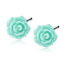 Silver (925) earrings roses - medium turquoise