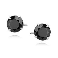 Silver (925) earrings round black zirconia diameter 6mm