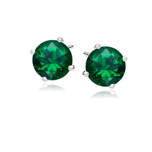Silver (925) earrings round green zirconia diameter 8mm