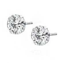 Silver (925) earrings round white zirconia diameter 7mm