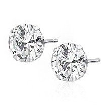 Silver (925) earrings round white zirconia diameter 8mm