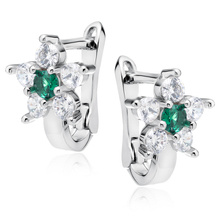 Silver (925) earrings white and green zirconia flower