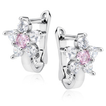 Silver (925) earrings white and light pink zirconia flower