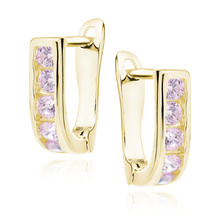 Silver (925) earrings with light pink zirconia, gold-plated