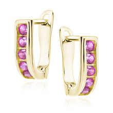Silver (925) earrings with pink zirconia, gold-plated