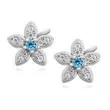 Silver (925) elegant earrings - flowers with aquamarine zirconia