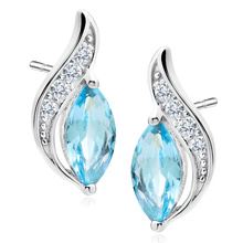 Silver (925) elegant earrings with aquamarine marquoise zirconia