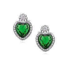 Silver (925) elegant heart earrings with emerald zirconia