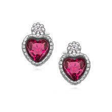 Silver (925) elegant heart earrings with ruby zirconia