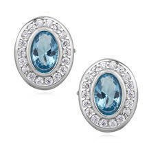 Silver (925) elegant oval earrings with aqamarine zirconia