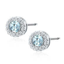 Silver (925) elegant round earrings with aqamarine zirconia