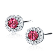 Silver (925) elegant round earrings with ruby zirconia