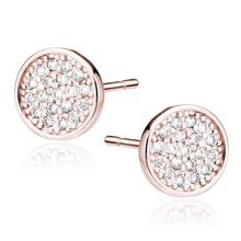 Silver (925) elegant round earrings with zirconia, rose gold-plated