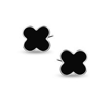 Silver (925) enameled quatrefoil earrings - black