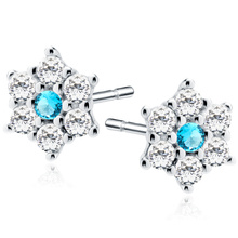 Silver (925) flower earrings with aquamarine zirconia