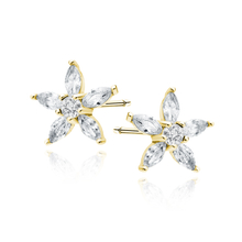 Silver (925) gold-pated earings - flower with white zirconias