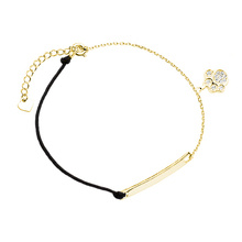 Silver (925) gold-plated bracelet with black cord -  dog / cat paw