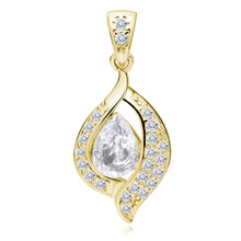 Silver (925) gold-plated delicate pendant - white drop with white zirconias