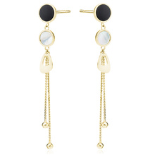 Silver (925) gold-plated earings - chains with balls, black onyx, mother of pearl