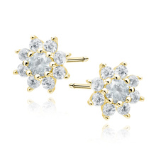 Silver (925) gold-plated earings - flower with white zirconias