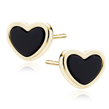 Silver (925) gold-plated earings hearts with black onyx