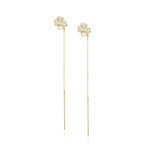 Silver (925) gold-plated earrings - clover with white zirconias